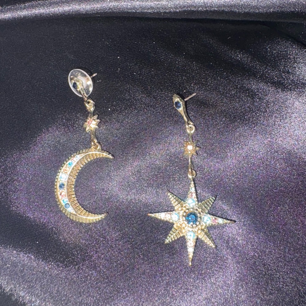 Source Unknown Gold and Blue Starry Night Earrings